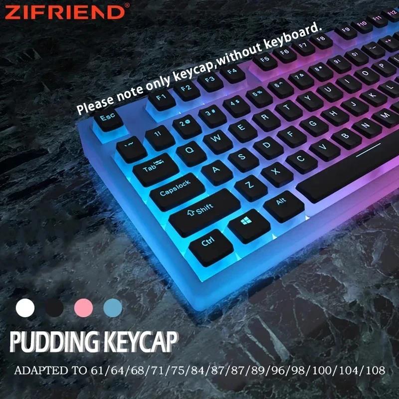 ZIFRIEND 130 Keys Pudding Keycaps for Mechanical Keyboard PBT OEM Key Caps Jelly RGB Full Size 60% 100% Keycup Pink Blue Color