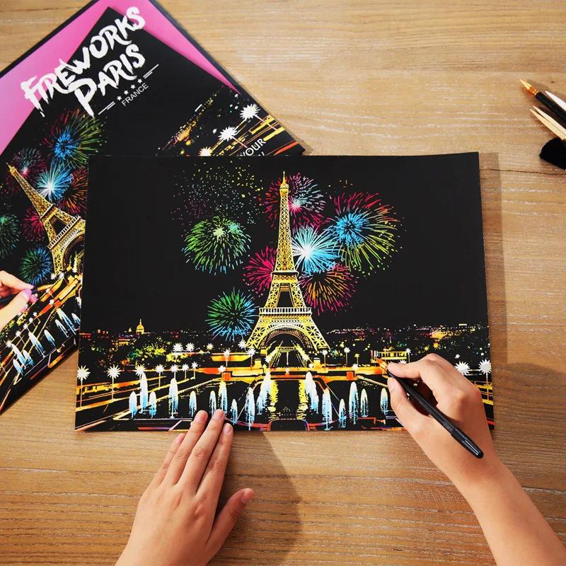 40.5*28.5cm Magic Scratch Art Crafts World Landscape Scraping Paintings Paper Adult kids decompression toys Creative DIY Gifts