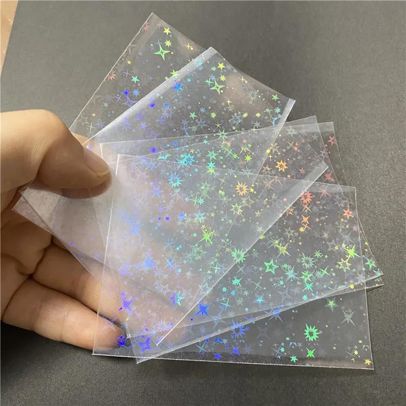 50pcs/Lot 65*90MM Little Stars Laser Flashing Card Sleeves Protector For Magic PKM FAB Cards Holder Holographic Foil Film