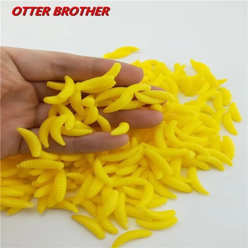 20pcs/lot Silicone Bait Maggot Grub Soft Fishing Lure 2cm 0.3g Artificial Bread Smell Worms Gear For Winter Glow Accessories