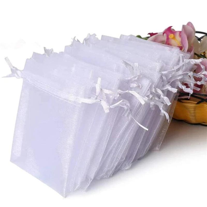 50Pcs Organza Bag Jewelry Packaging Gift Candy Wedding Party Goodie Packing Favors Pouches Drawable Bags Present Sweets Pouches