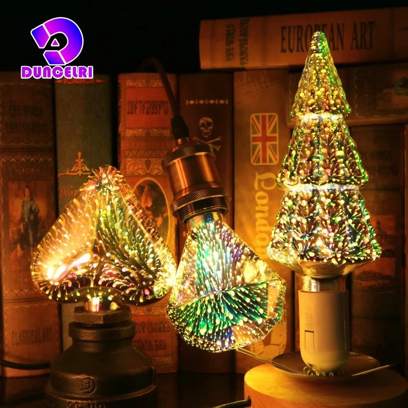 3D Decoration LED Bulb E27 6W 110V 220V Vintage Edison Light Bulb Star Fireworks Lamp Holiday Night Light Novelty Christmas Tree