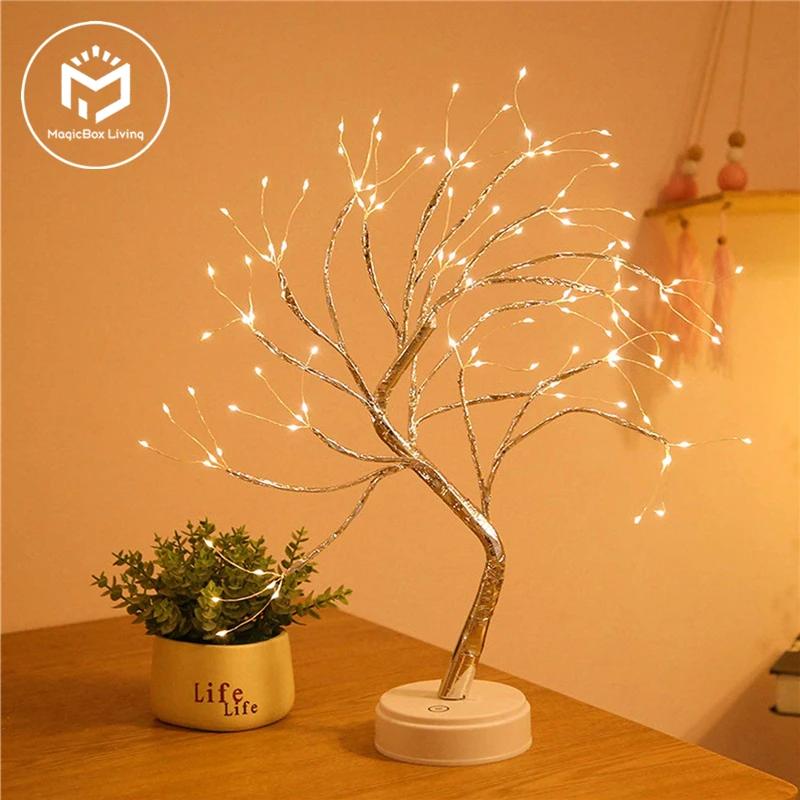 LED Night Light Mini Christmas Tree Copper Wire Garland Lamp For Kids Home Bedroom Decoration Decor Fairy Light Holiday lighting