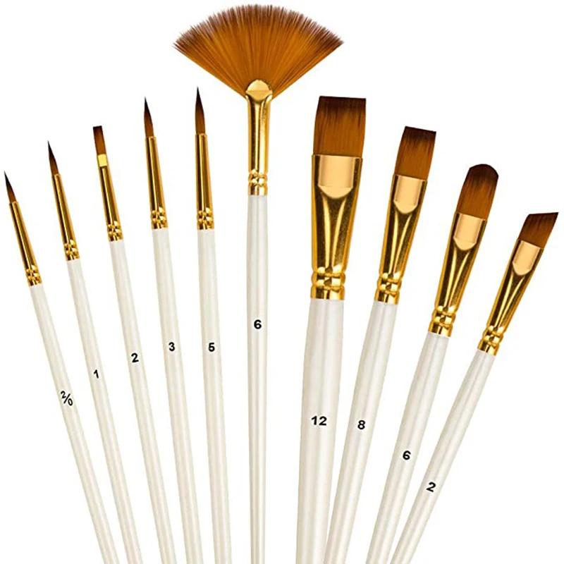 10Pcs Paint Brushes Set Nylon Hair Brush for Acrylic Painting Oil Watercolor Paint  DIY Kid Student Artistic Brush Art Supplies