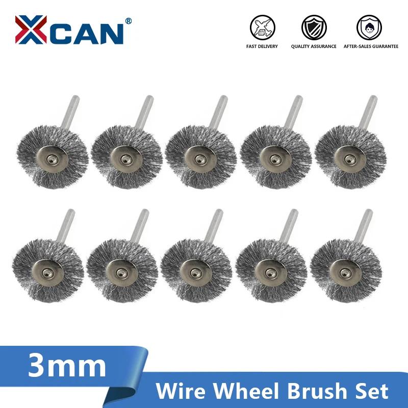 XCAN Wheel Brush Kit 10pcs 22mm Stainless Steel/Brass/Nylon Wire Brush Disc 3.0mm Shank for Dremel Rotary Tool Accessories