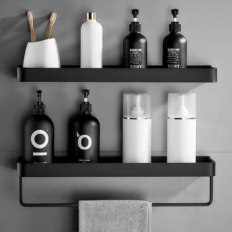 Bathroom Shelf No Drill Organizer Shower Storage Rack Black Corner Shelves Wall Mounted Aluminum Toilet Shampoo Holder