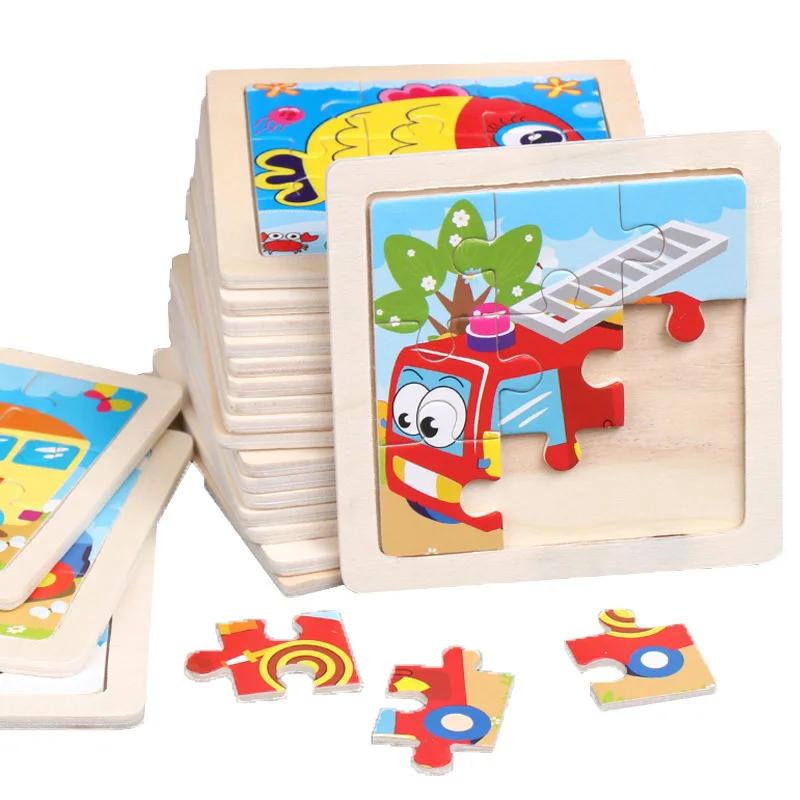 11X11CM Kids Wooden Puzzle Cartoon Animal Traffic Tangram Wood Puzzle Toys Educational Jigsaw Toys for Children GiftS