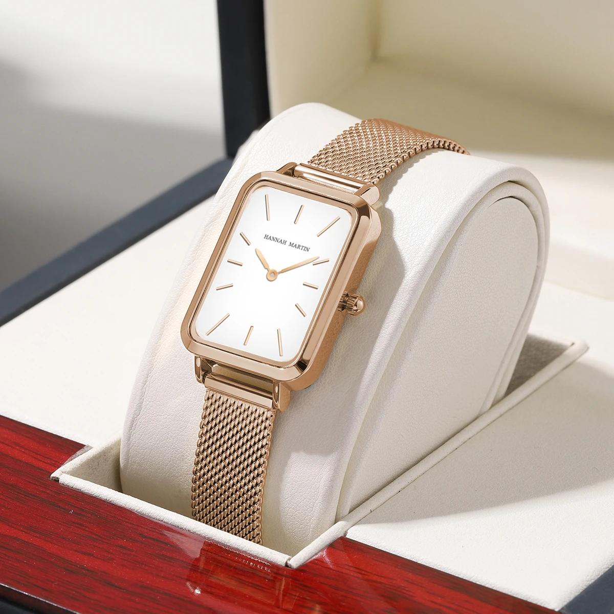 Rectangle Ultrathin Nordic Simple Style Japan Quartz Movement Fashion Stainless Steel Mesh Silvery Bracelet Belt Ladies Watches