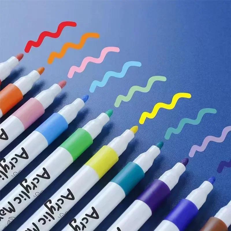 12-60 Colors Acrylic Markers Pen Set Paint Art Marker Soft Tip Pen for Children Stone Paint Ceramic Glass Wood Fabric Painting