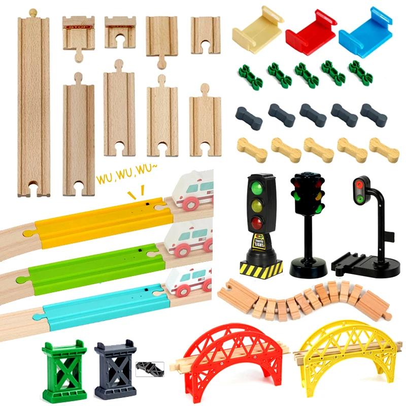 Wooden Train Track Racing Railway Toys All Kinds Wooden Track Accessories fit for Biro Wood Tracks Toys for Children Gift