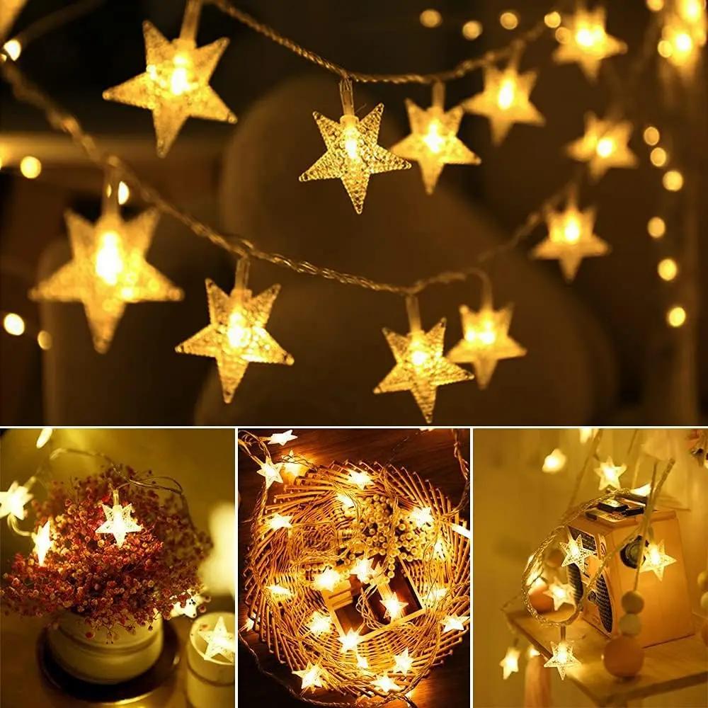 1.5m/3m/6m LED Star String Lights Christmas Garland Battery Powered Wedding Party Curtain String Fairy Lamps For Home