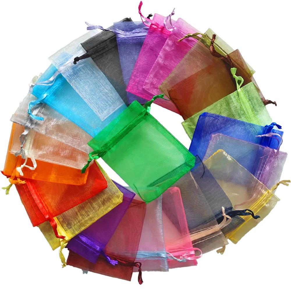 25/50/100pcs Organza Gift Bag Multicolor Drawstring Pouches For Candy Jewelry Bag Packing Wedding Gift Bags Organza Bag