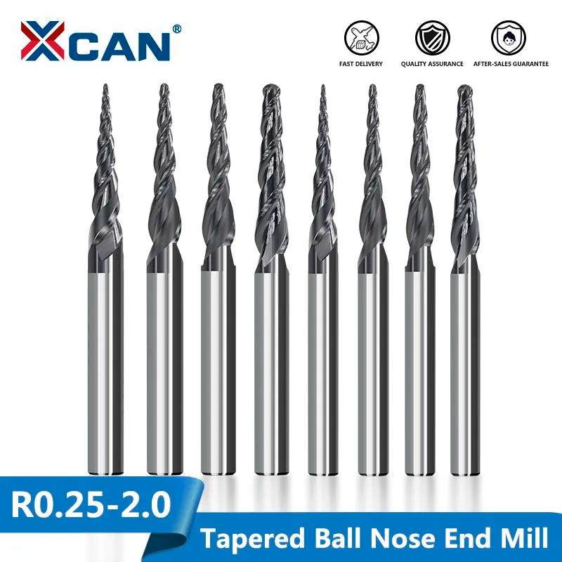 XCAN Milling Cutter for Wood Solid Carbide Ball Nose Tapered End Mills 2 Flute CNC Router Bits HRC55 Woodworking  Engraving Bit