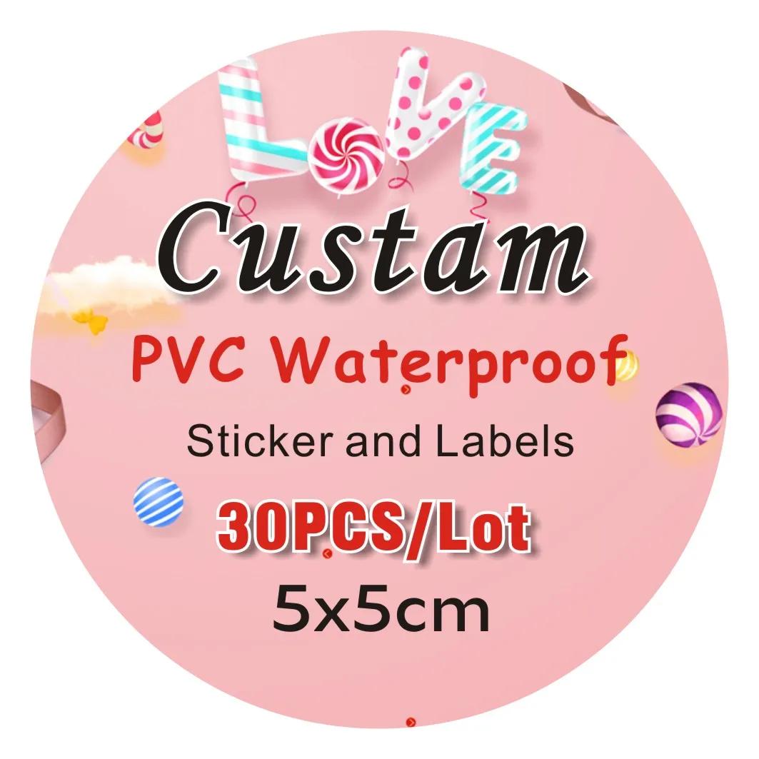 30PCS 5x5cm PVC waterproof stickers custom logo wedding birthday gift box sticker design custom size