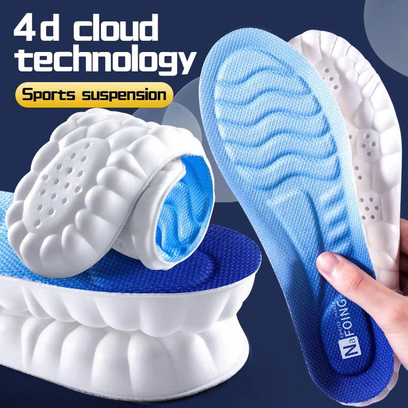 4D Cloud Technology Sports Insoles for Shoes PU Sole Soft Breathable Shock Absorption Cushion Running Orthopedic Care Insoles