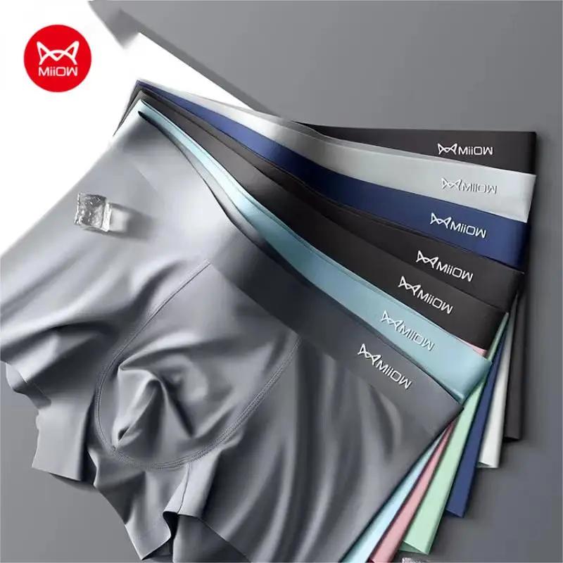 MIIOW 3Pcs Ice Silk Man Underwear Boxer Metal Fiber Antistatic Men Underpants Seamless Cut Hem Men's Panties Boxers Shorts Trunk