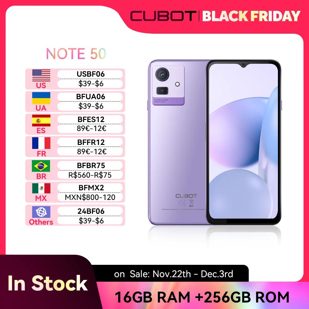 Cubot NOTE 50 Smartphone Android 13, 16GB RAM(8GB+8GB Extended), 256GB ROM, Octa-core,6.56“ 90Hz Screen,NFC, 50MP Camera,5200mAh