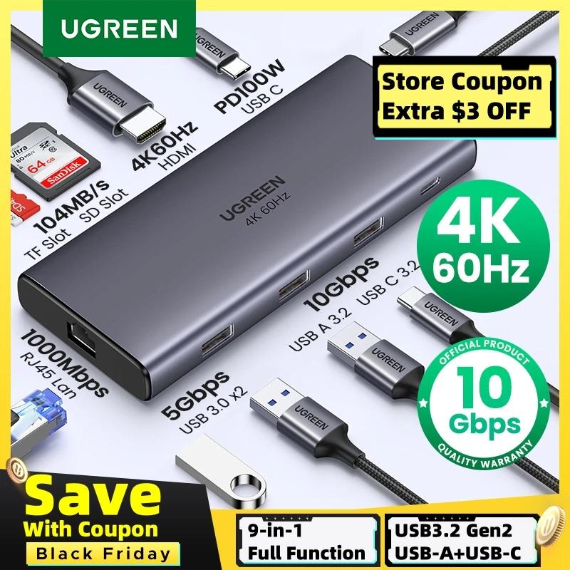 UGREEN 10Gbps USB C HUB 4K60Hz Type C to HDMI2.0 RJ45 PD 100W Adapter For Macbook iPad Pro Air M2 M1 Sumsang PC Accessories HUB