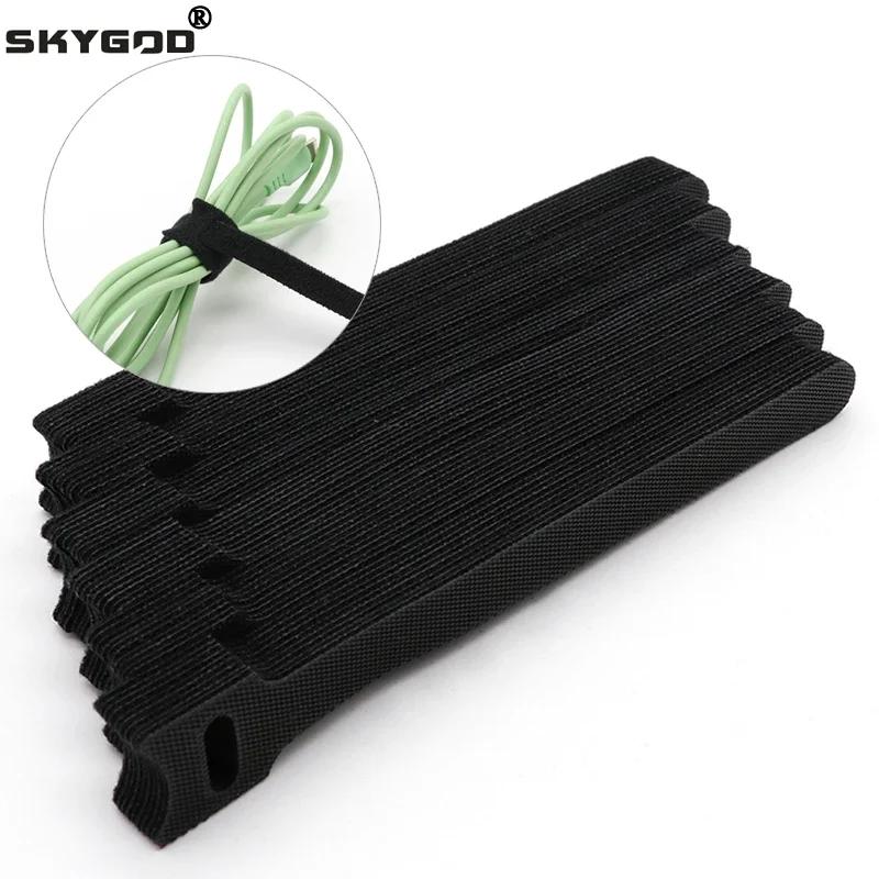 Releasable Cable Ties Wire Organizer Black 15 20 25 30cm Nylon Hook Loop Straps Wrap Zip Bundle Bandage Tie Plastics Fastening