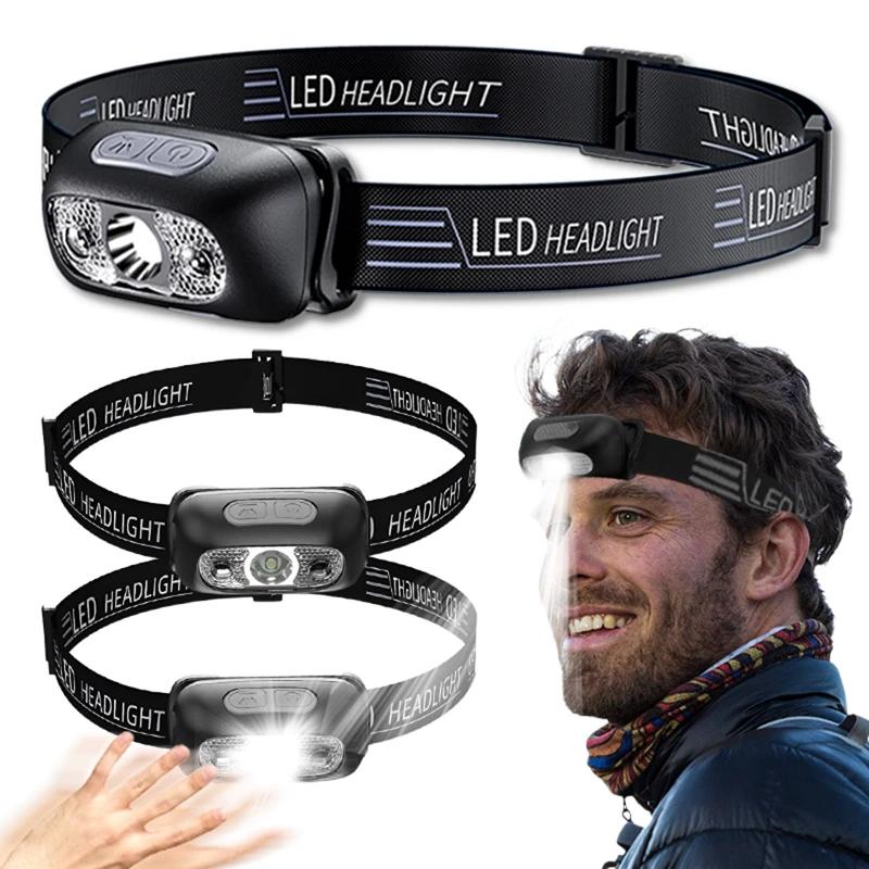 Powerful Headlamp LED Sensor Strong Light Headlamp Mini USB Rechargeable Flashlight Head Light Portable Camping Search Light