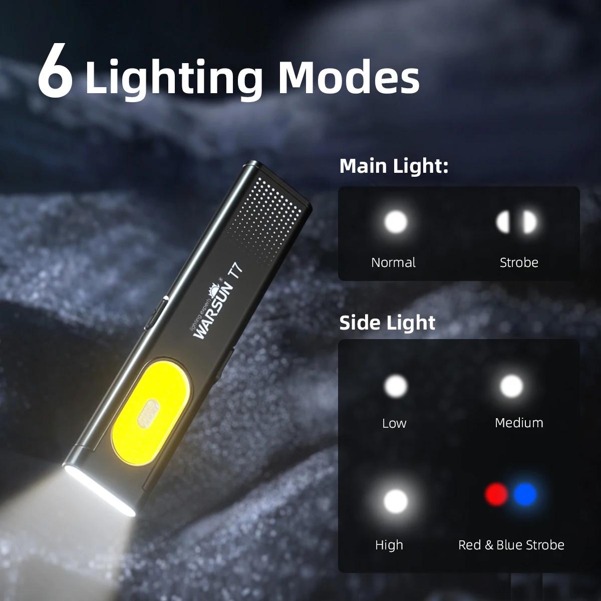 Warsun LED Keychain Flashlight  650Lm Portable Mini Torch Light Pocket Lantern Flood Work Light With Magnet