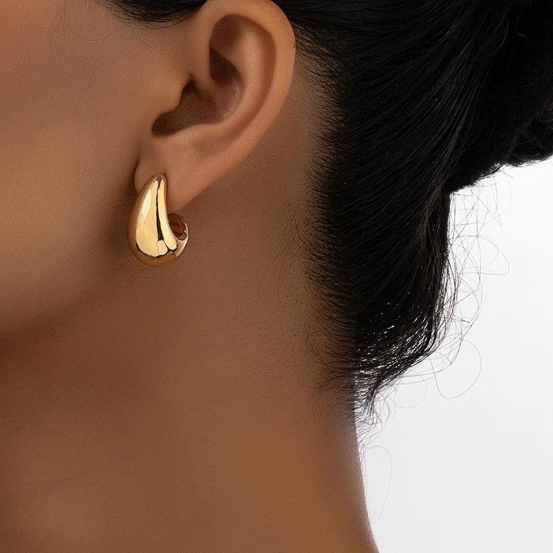 Vintage Chunky Dome Drop Earrings For Women Gold Plated Stainless Steel Thick Teardrop Earring Statement Wedding Jewelry Gifts