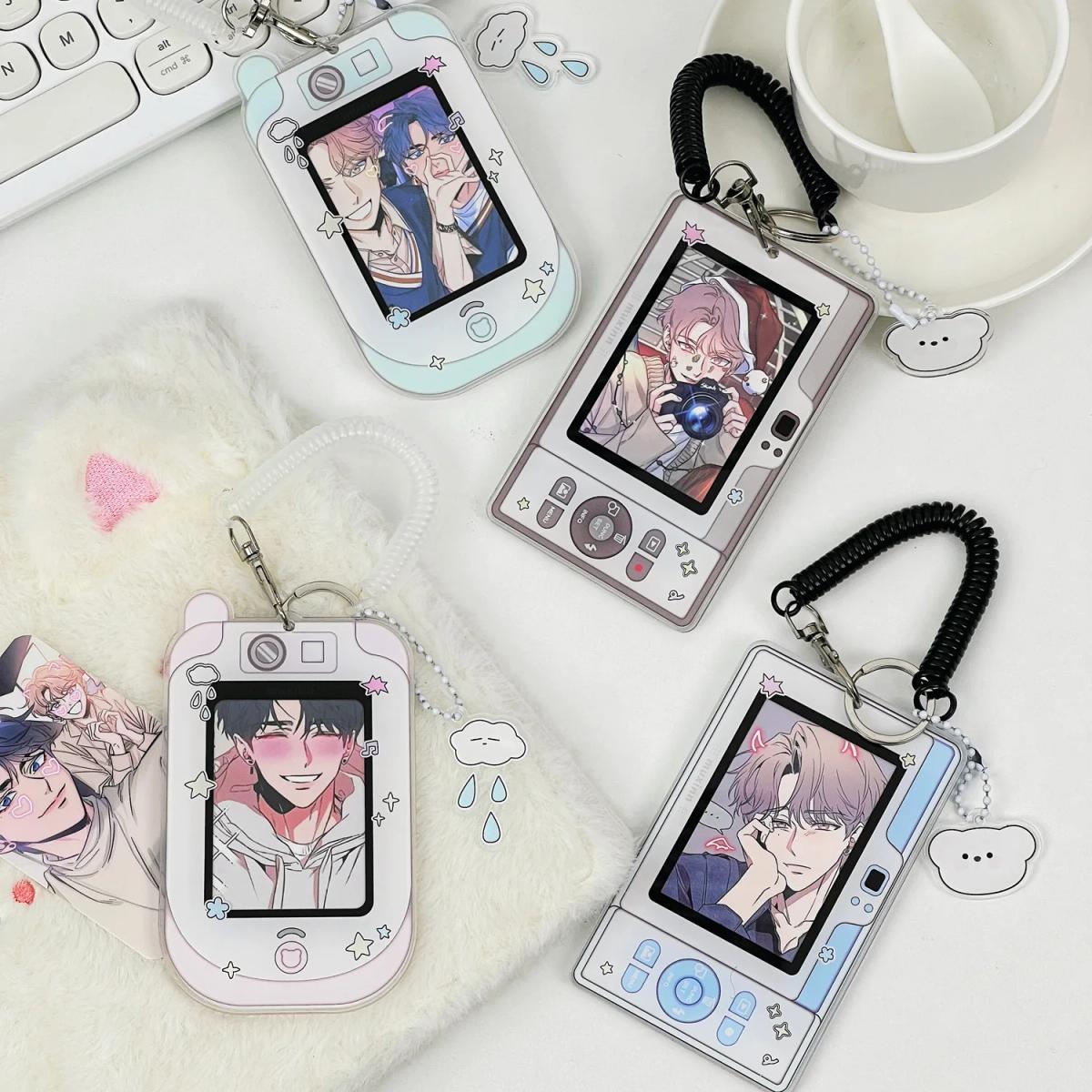 MINKYS Kawaii 3 inch Acrylic Mobile Shape Kpop Photocard Holder Photo Card Holder Bag Pendant School Stationery