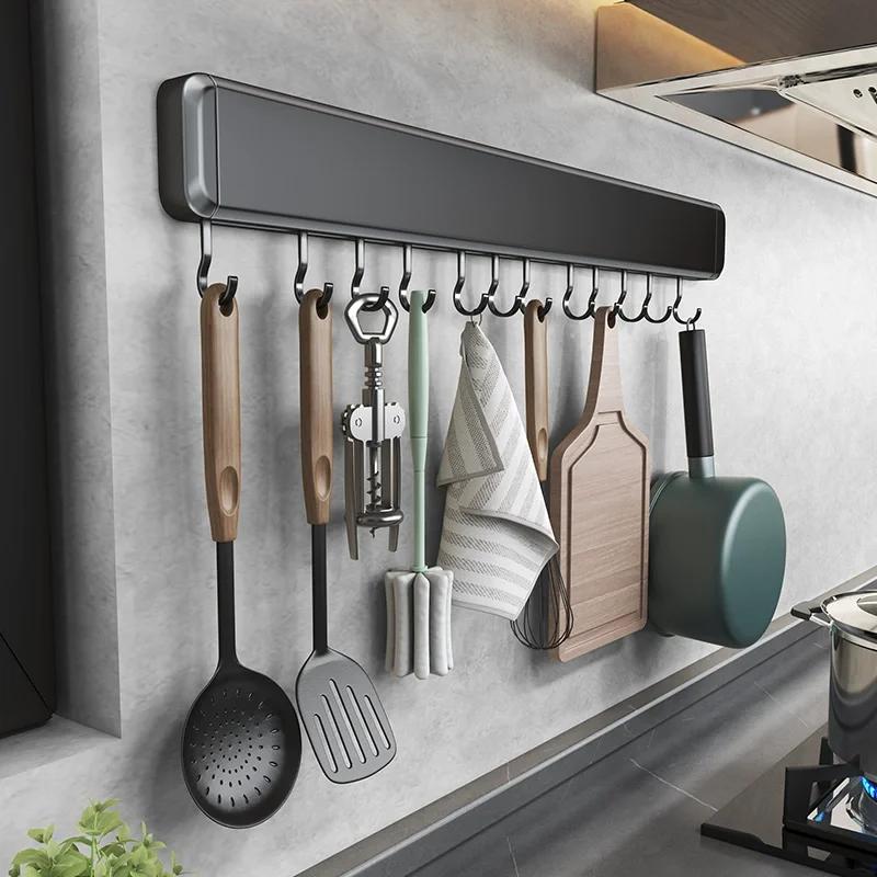 Multi-Hook Kitchen Utensil Rack Organizer Storage shelves Wall Mounted Spoon Holder Organizer Kitchen Utensil Accessories