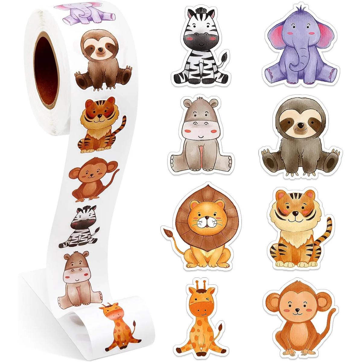 500Pcs /1 Rolls 2.5cm/1inch Fox Rabbit Lion Tiger Sticker Decoration Gift Box Sticker Label Stationery Sticker