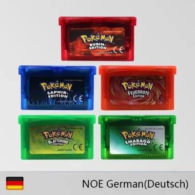 GBA Game Cartridge 32 Bit Video Game Console Card Pokemon Smaragd- Feuerrote Rubin- German Language Shiny Label