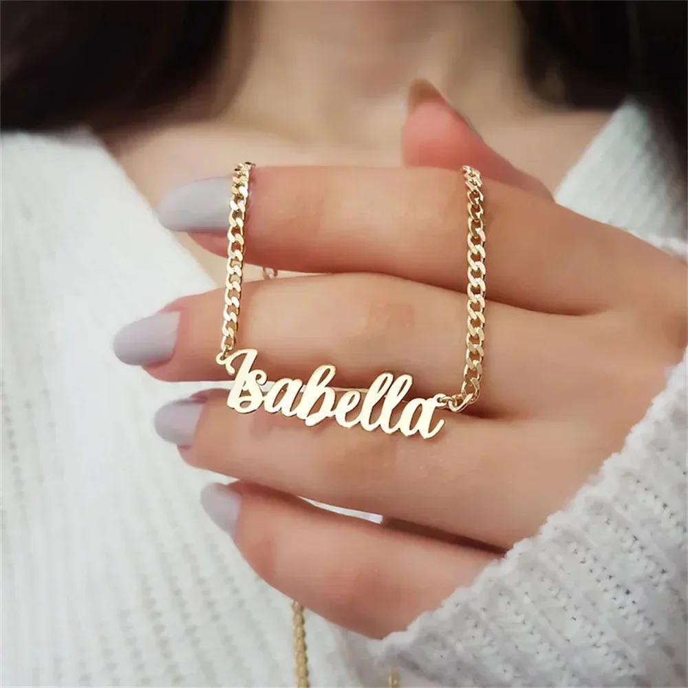 Personalized Name Necklace Custom Pendant Stainless Stee Gold 5mm Cuban Chain Necklaces for Women Men Customized Letter Jewelry