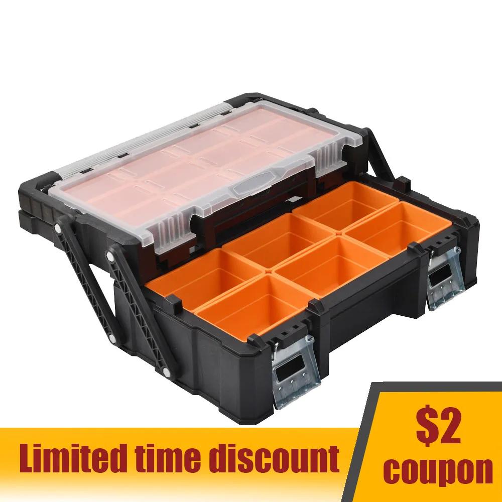 Portable Tool Box 2-layer Large Tool box Plastic Tool Organizer Box Parts Tool Storage Box Screws Hardware Tool arrangement Box