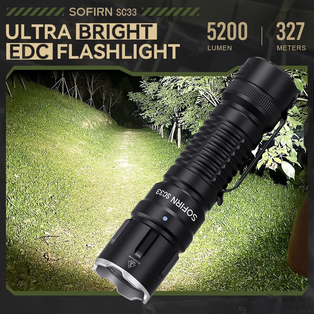 Sofirn SC33 LED Tactical Flashlight XHP70.3 HI  5200lm Powerful 21700 Type C Rechargeable Torch E-switch Outdoor Light