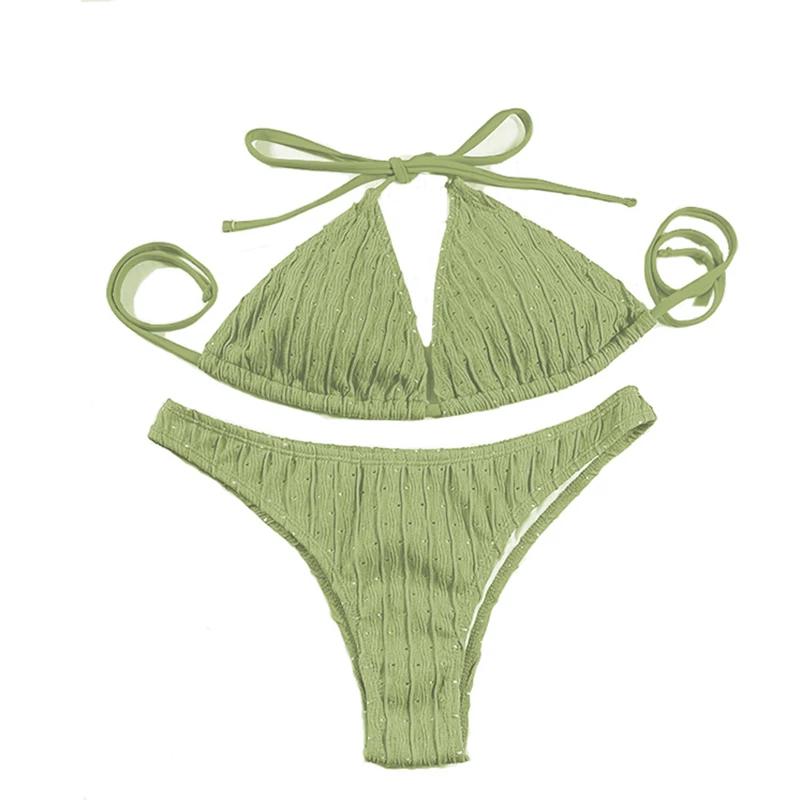 Sexy 2024 Jacquard Drawstring Two Piece Swimsuit Female Swimwear Women Bikini Set Bather Swimming Beachwear for Bathing Suit