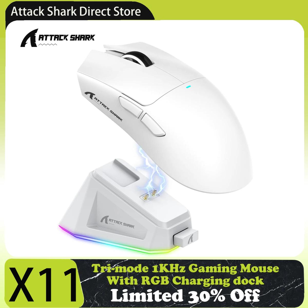 Attack Shark X11 Tri-mode Gaming Mouse with Magnetic Charging Dock, PixArt PAW3311 Sensor, 22K DPI, BT/2.4Ghz/Wired, for PC/MAC