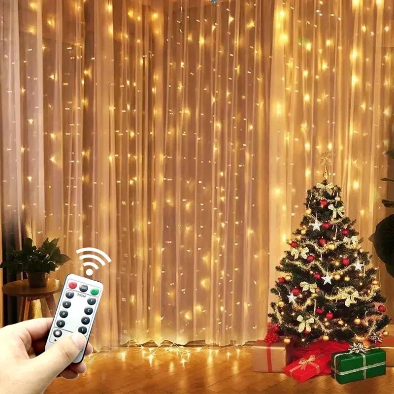 LED String Lights Christmas Decoration Remote Control USB Wedding Garland Curtain 3M Lamp Holiday For Bedroom Bulb Outdoor Fairy