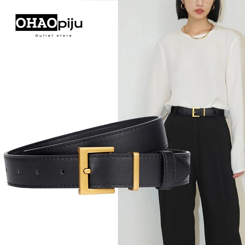 Luxury Double Genuine Leather Belt for Women Jeans Casual Dress Metal Buckle Ladies Thin Belts Fashion Waistband Free Size