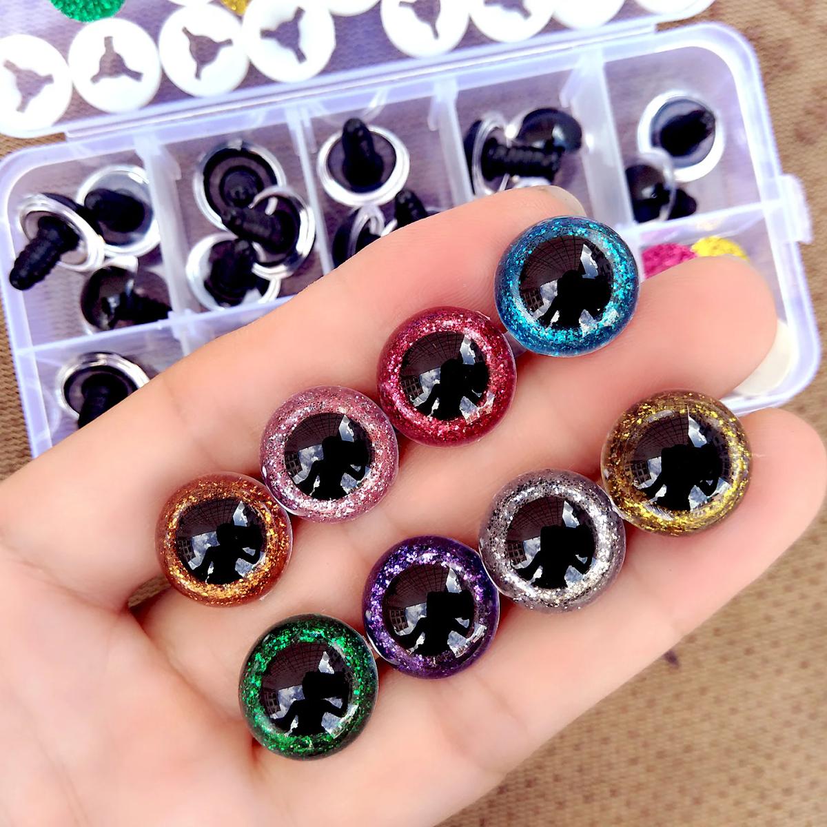 High Quality 30pcs/box Plastic Safety Glitter Glass Eyes For Toys Crafts Animals Amigurumi Crochet Dolls Making 9/10/12/14/16mm