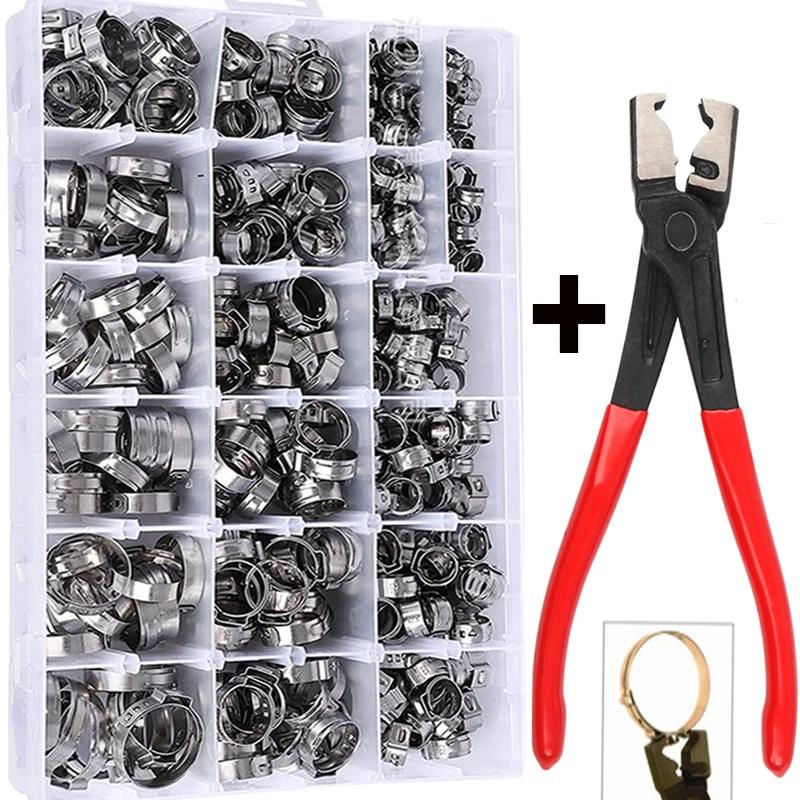 130/80/45pcs Stainless Steel Ear Stepless Clamp Worm Drive Fuel Water Hose Pipe Clamps Clips+ 1PC Hose Clip Clamp Pliers