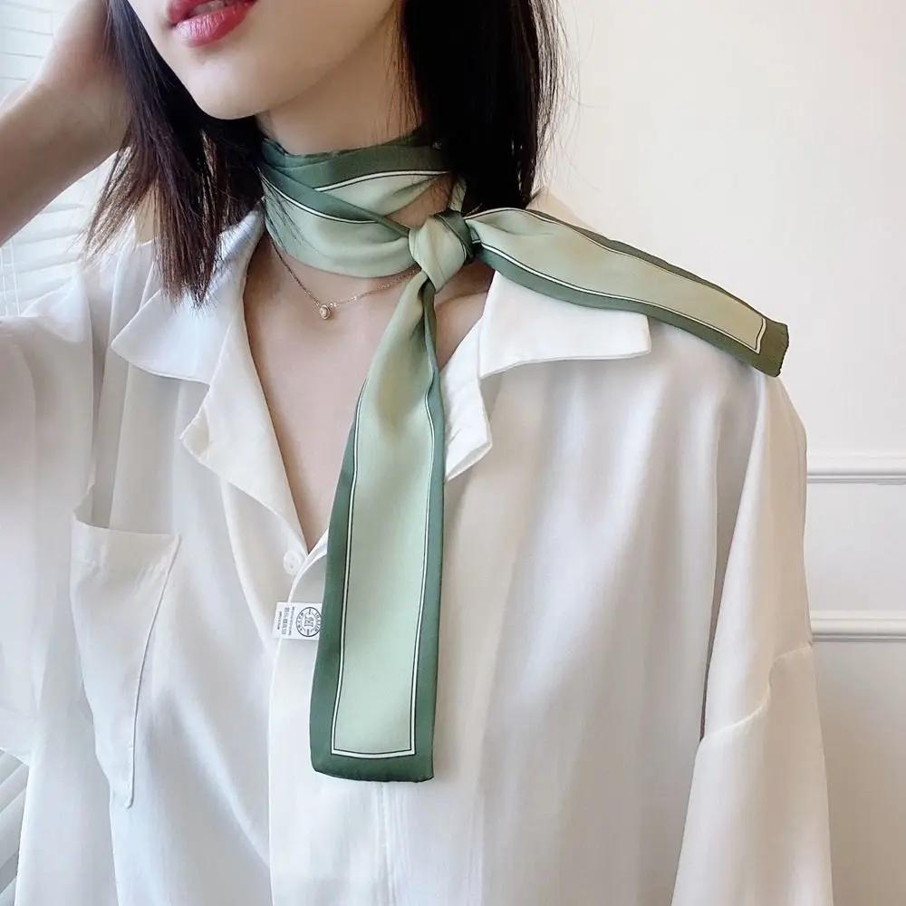 Women Narrow Thin Scarf Striped Long Silk Scarf Women Handle Bag Ribbons Multi-Function Decorative Neckerchief Hair Tie Band