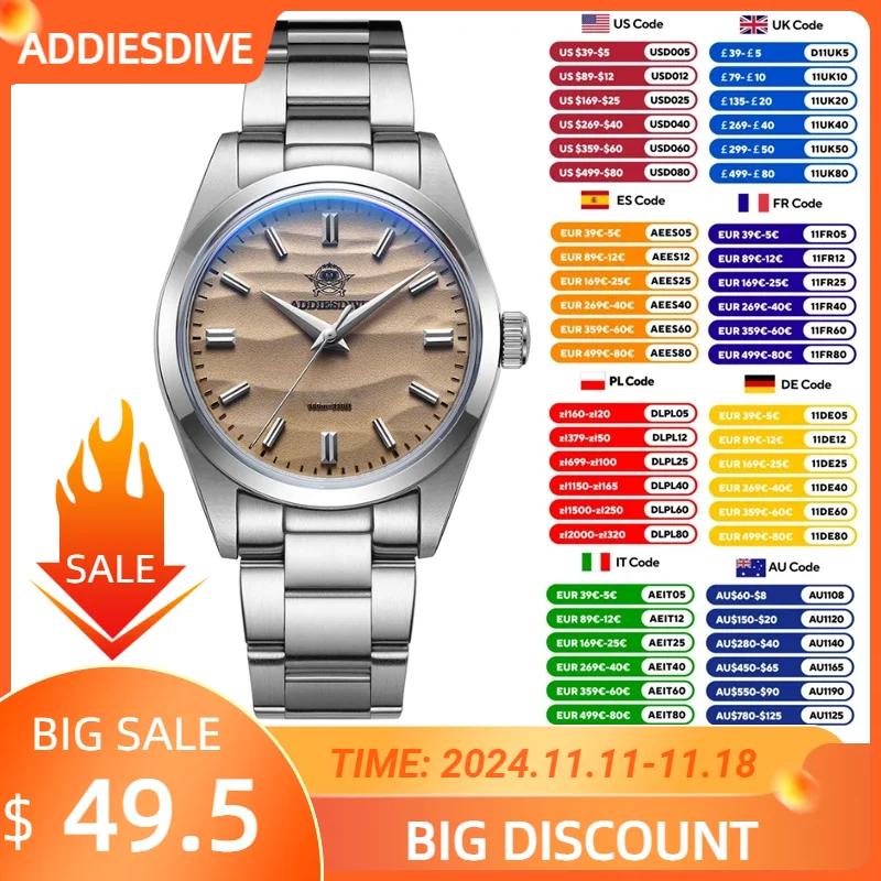 ADDIESDIVE Hot Sale AD2030 Quartz Watch Simple 10Bar Steel Dive Wristwatch Bubble Mirror Pot Cover Glass Sports 36mm Men Watches