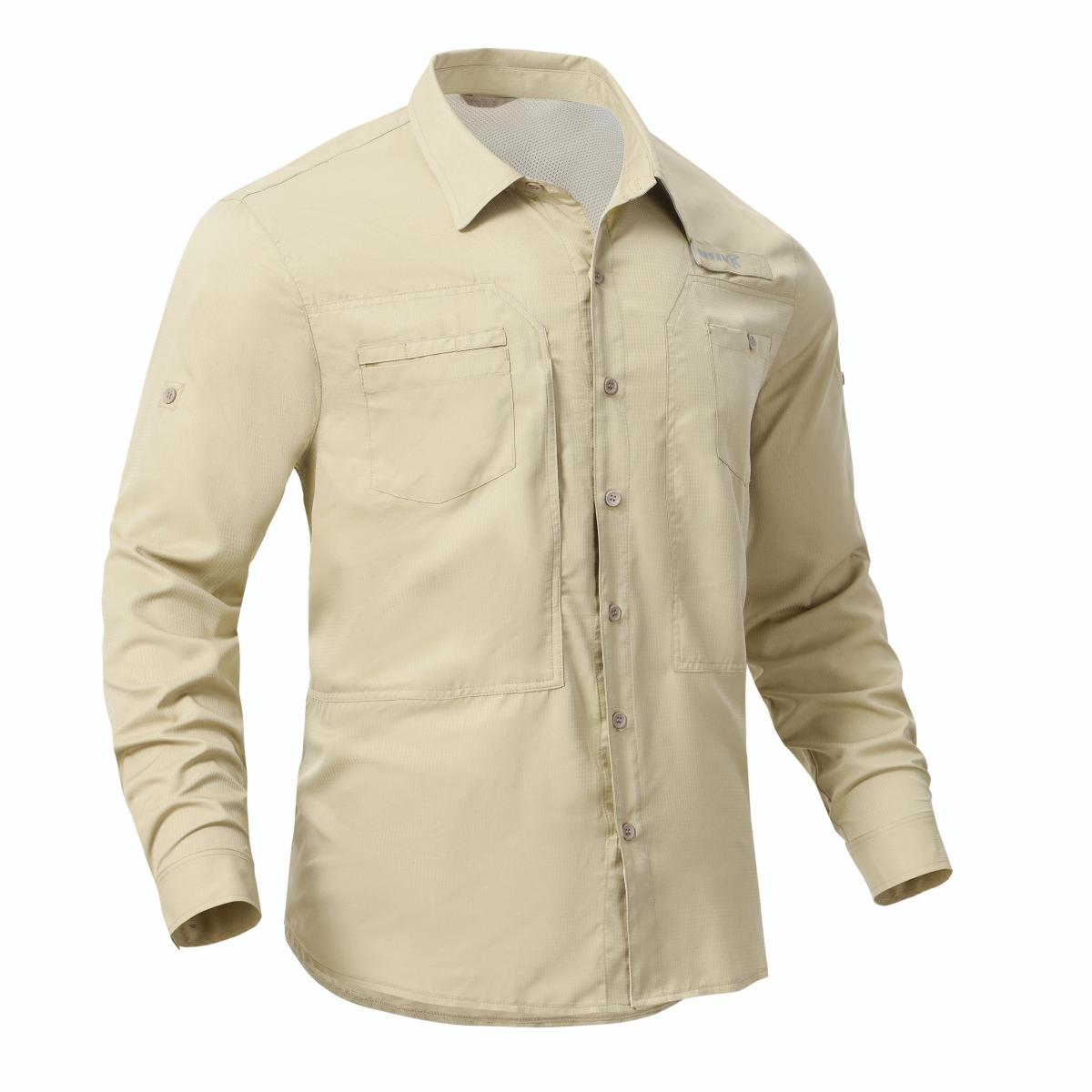 Men's UPF 50+ Fishing Shirts Casual Cargo Hiking Shirt Long Sleeve Button Down Tactical Shirts Men's Blouse for Working Hiking