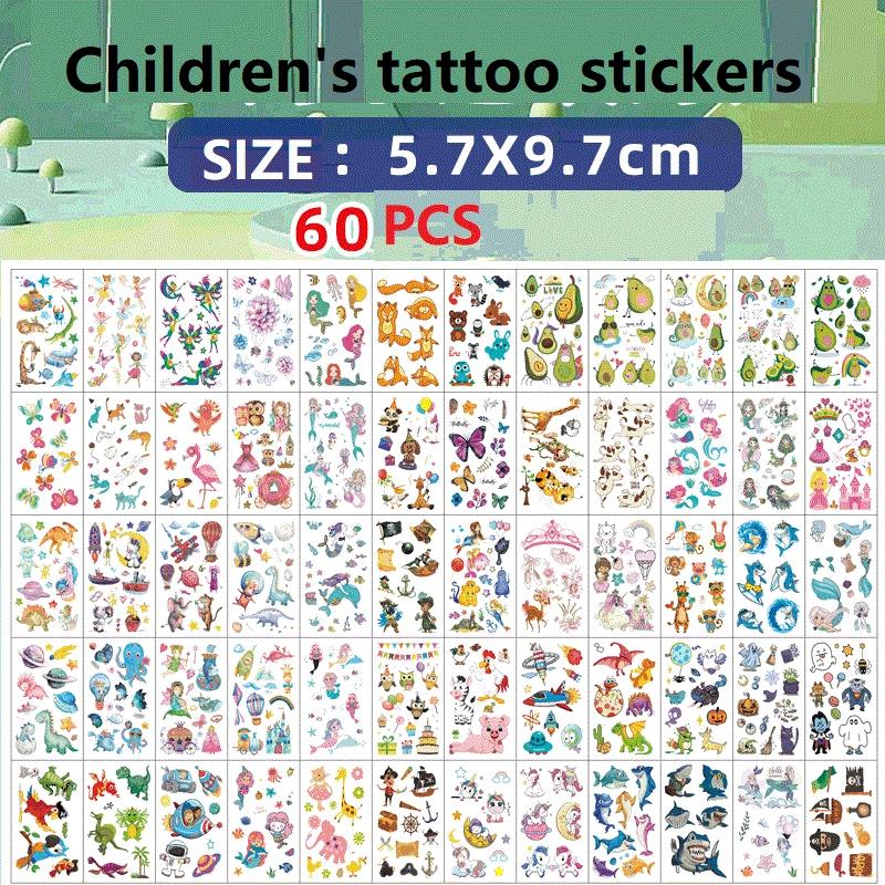 60PCS New Temporary Tattoo Sticker for Children Kids Waterproof Tattoos Festival Glitters Face Girls Boy Child Mini Fake Tattoo