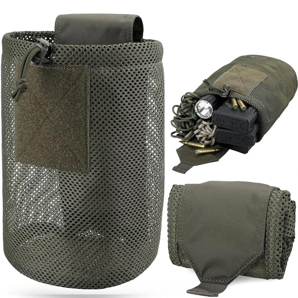 Tactical Molle Dump Pouch Outdoor Roll-Up Drawstring Magazine Utility Folding Waist Bag Mesh Foldable Sport Hunting EDC Pocket