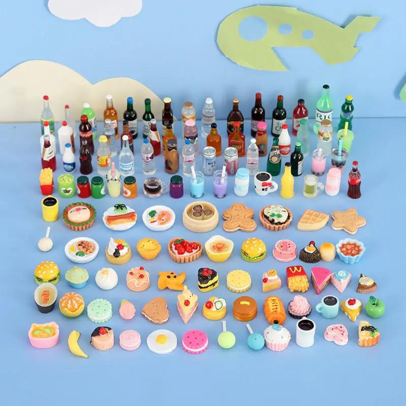 Cute Miniature Dollhouse Supermarket Food Snacks Mini Cake Wine Drink for Doll Kitchen Accessories