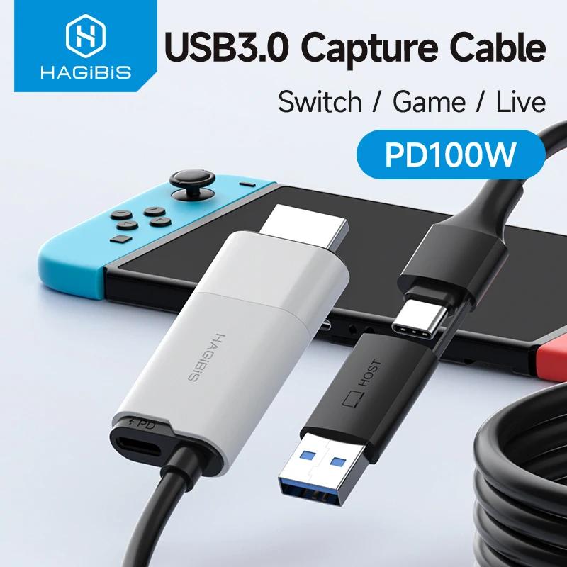 Hagibis USB 3.0 Video Capture Card HDMI to USB-A/Type-C Capture Cable PD 100W for Quest 3 Switch Gaming Live Streaming Recorder