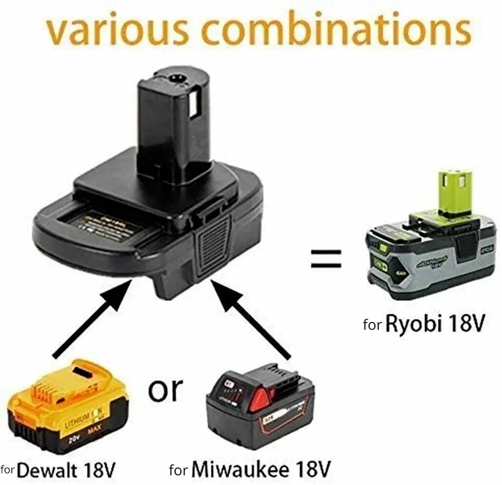 Battery Adapter with USB Port for Dewalt to for Ryobi tools for Milwaukee Battery Convert to for Ryobi 18V Lithium-ion Battery