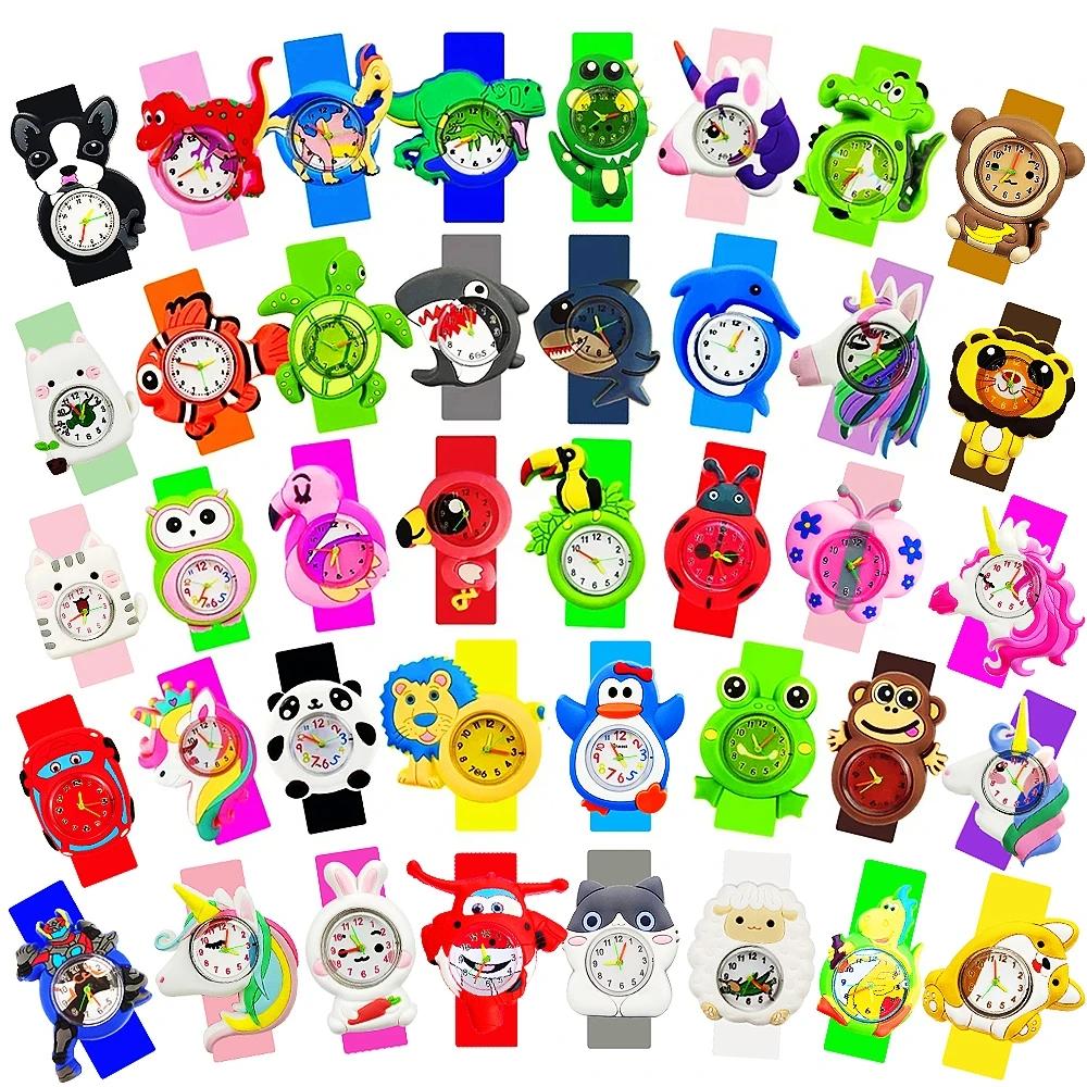 Cartoon Children Watches Baby Study Time Toy Bracelet Kids Slap Watch for Boys Girls Birthday Gift Clock Free Spare Battery