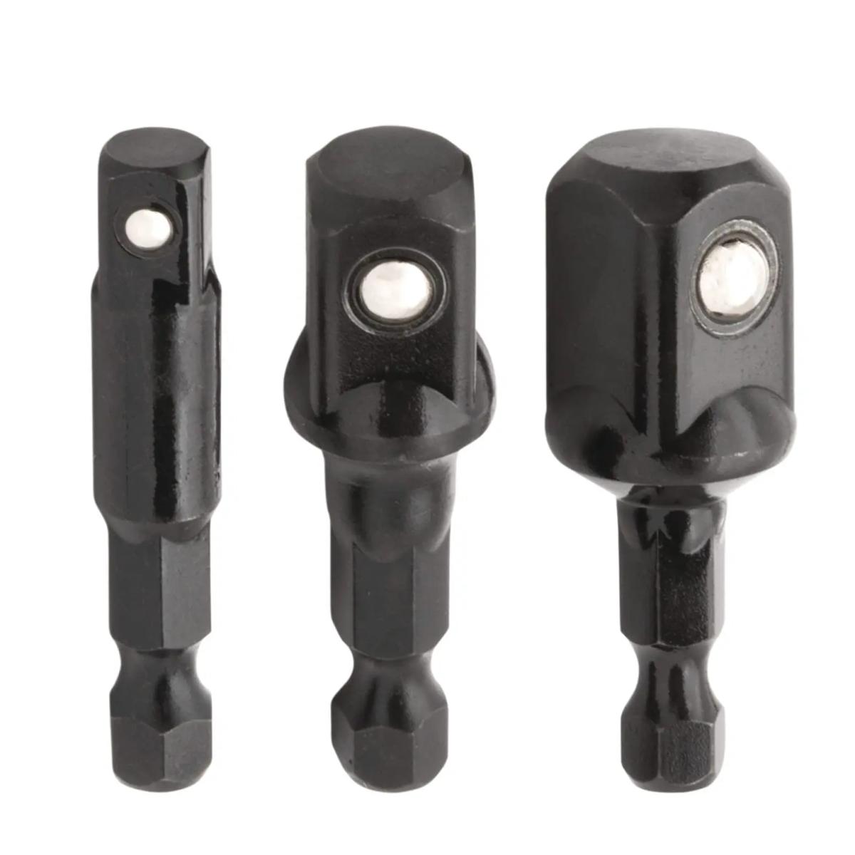 SenNan 3pcs Impact Socket Adapter 1/4 3/8 1/2" Nut Driver Sockets Hex Shank Extension For Screwdriver Handle Tool Black/Silver