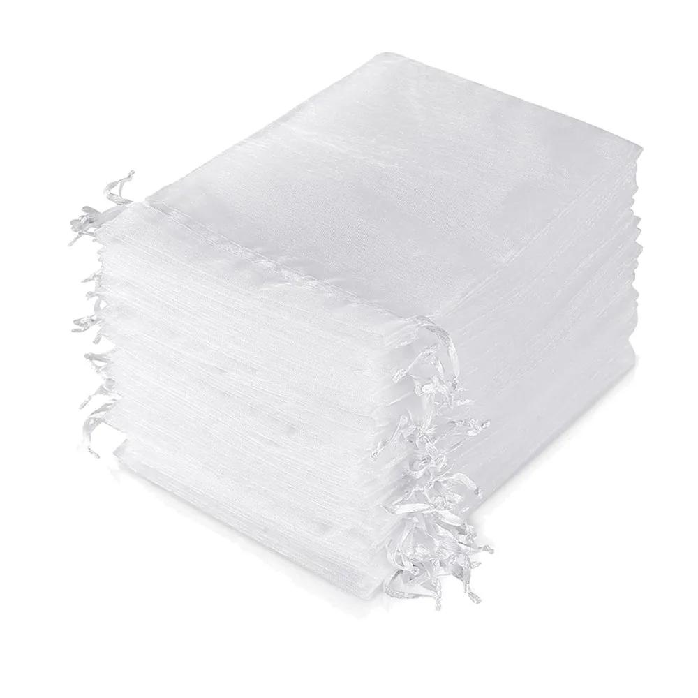 50pcs White Sheer Organza Bag Jewelry Gift Party Favor Bags with Drawstring for Wedding Christmas Small Jewelry Storage